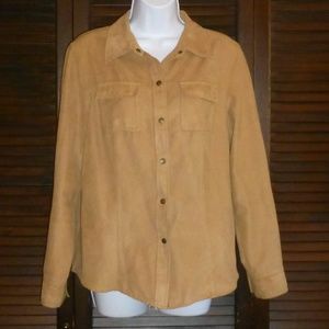 Liz Claiborne Tan Faux Suede Long Sleeve Shirt PL
